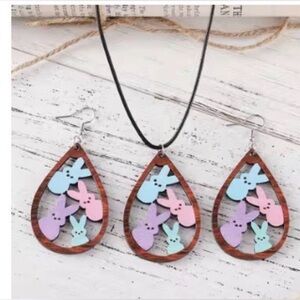Colorful Bunny Teardrop Necklace and Earrings Set